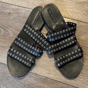 Sol Sana Black Leather Studded Accent Slides Sandals Size 40 Like New!